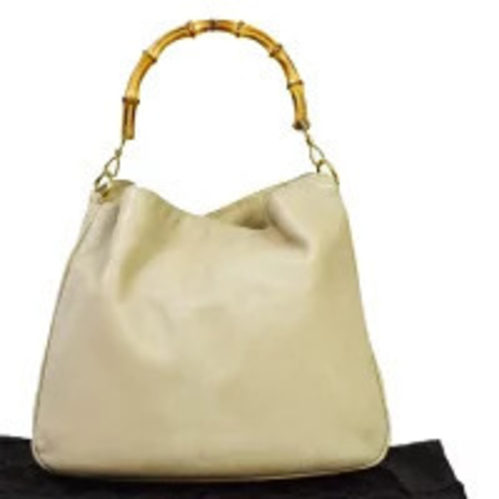 Gucci Bamboo Shoulder Bag Beige Leather
